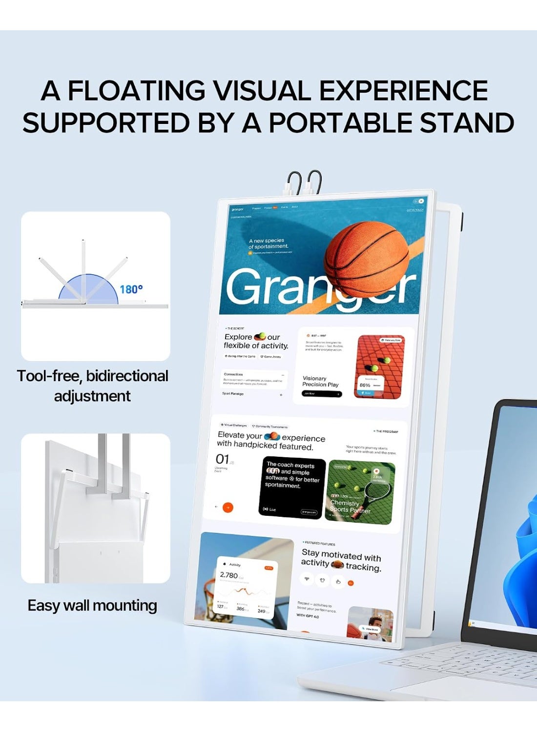 UPERFECT 15.6" Portable Monitor Full HD 1080P, USB-C & HDMI External Display, Ultra-Slim Lightweight Travel Screen Compatible with Laptop/PC/Mac/PS5 – White