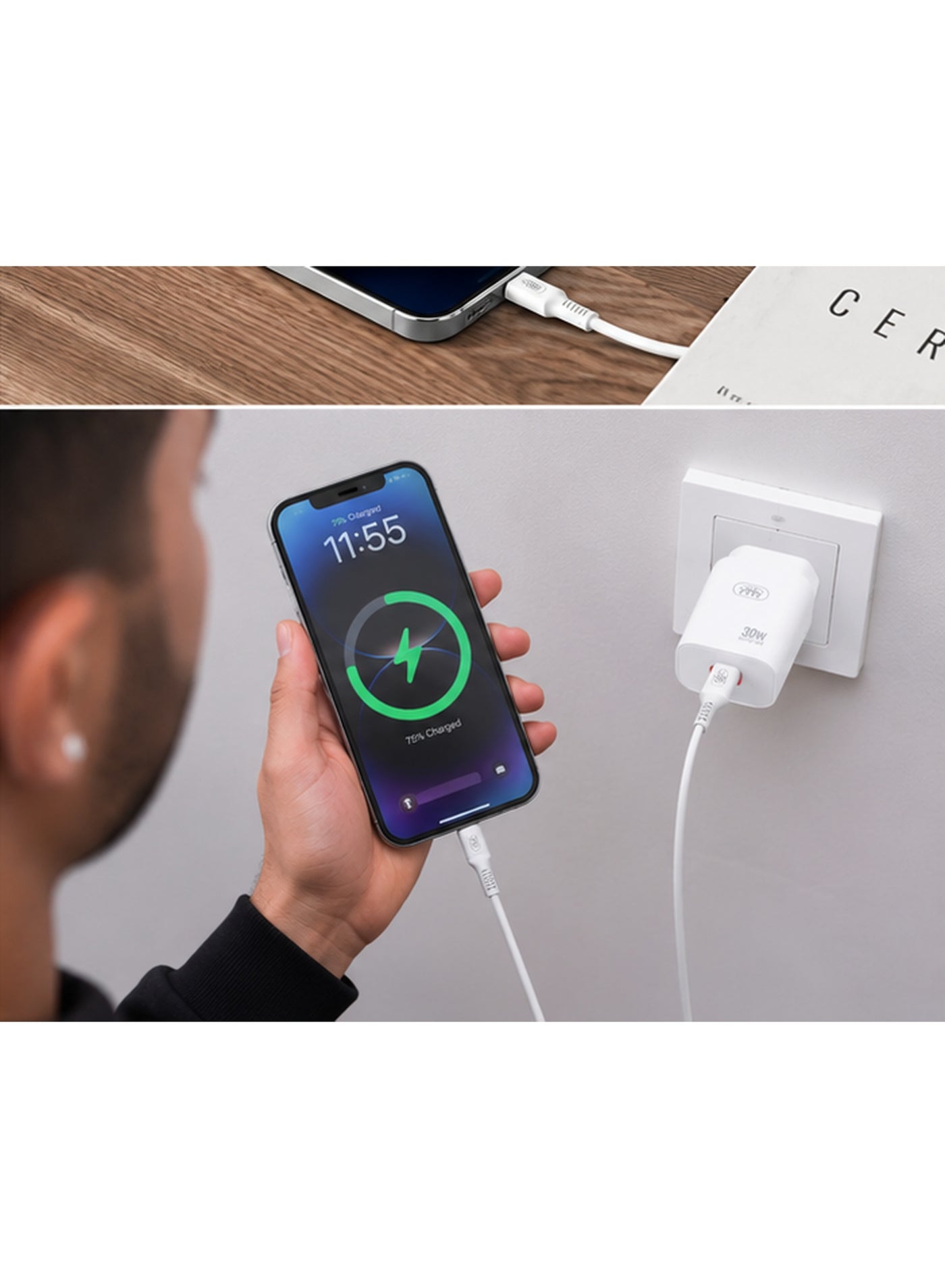 Triple Seven 777 CH-60 30W PD Super Fast Wall Charger with Type-C to Lightning Cable, 3A Output for iPhone & iPad - White