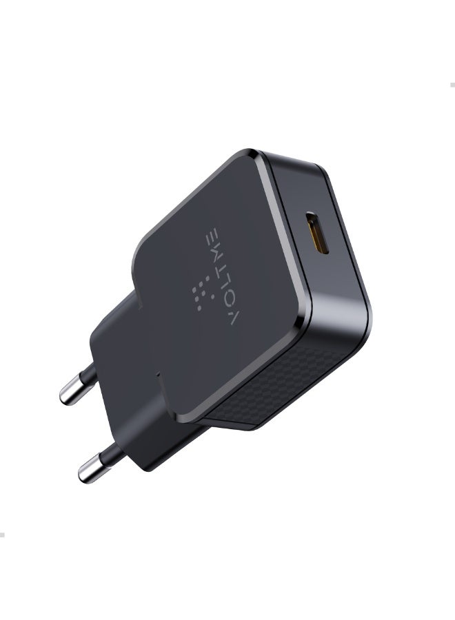 VOLTME Revo 20W Lite Ultrathin Black, Portable USB-C Wall Charger Dual Port Fast Charge AC PD3.0 PPS Adapter Compatible with iPhone 14/13/Pro/Pro Max/12/11, Galaxy Note, Xiaomi/Huawei/Pixel