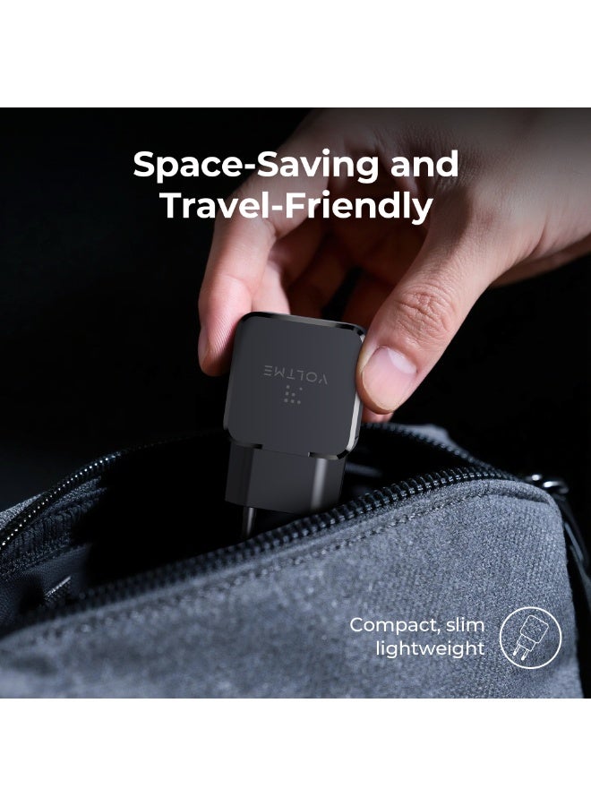 VOLTME Revo 20W Lite Ultrathin Black, Portable USB-C Wall Charger Dual Port Fast Charge AC PD3.0 PPS Adapter Compatible with iPhone 14/13/Pro/Pro Max/12/11, Galaxy Note, Xiaomi/Huawei/Pixel