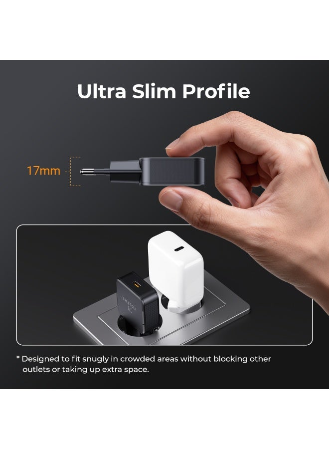 VOLTME Revo 20W Lite Ultrathin Black, Portable USB-C Wall Charger Dual Port Fast Charge AC PD3.0 PPS Adapter Compatible with iPhone 14/13/Pro/Pro Max/12/11, Galaxy Note, Xiaomi/Huawei/Pixel