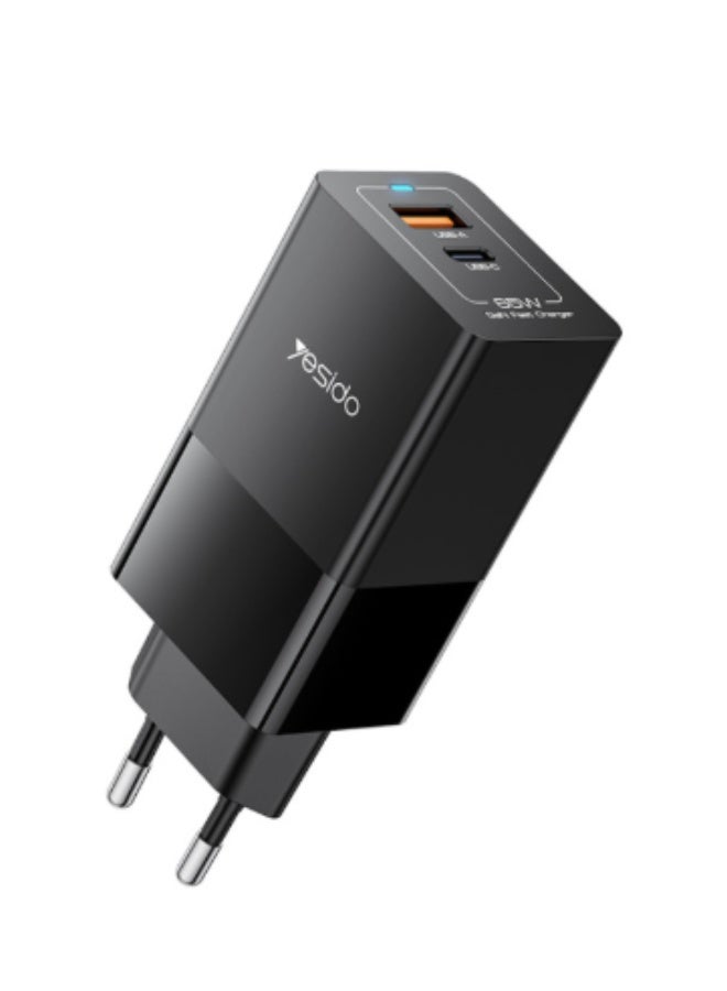 YC73 65W Fast Charging USB & Type-C Dual Ports PC Fireproof GaN European Specification Charger