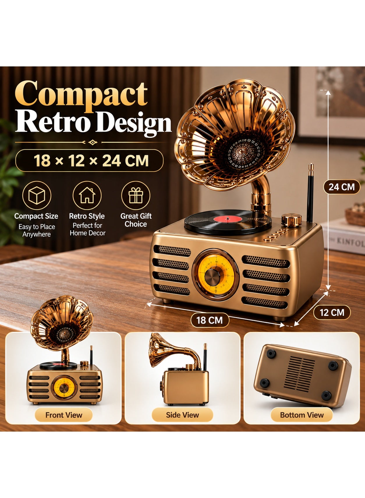 Feexot FX-2538B Retro 3-Band FM/AM/SW Radio with Bluetooth Speaker, MP3 Player, USB, TF Card & AUX - Multicolor