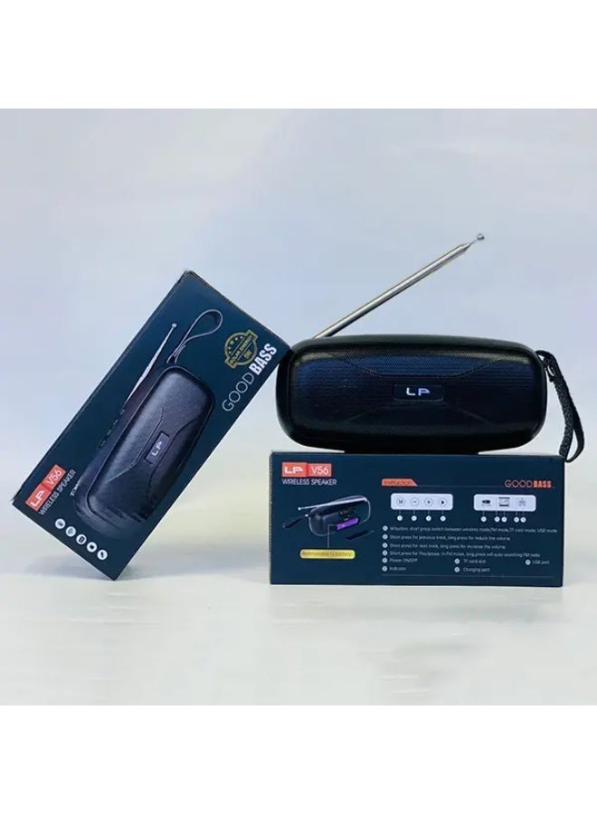 LP-V56 TWS Portable Bluetooth Speaker – Super Bass, FM Radio, USB/TF Player & True Wireless Stereo
