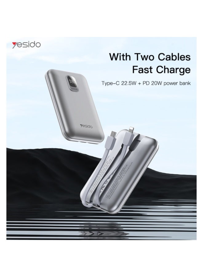YP48 10000mah 22.5W PD20W Type-C Apple Interface Two Fast Charge Cables LED Display Power Bank