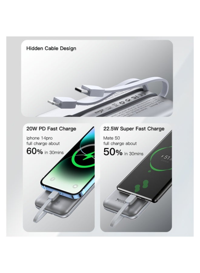 YP48 10000mah 22.5W PD20W Type-C Apple Interface Two Fast Charge Cables LED Display Power Bank