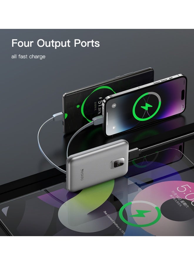 YP48 10000mah 22.5W PD20W Type-C Apple Interface Two Fast Charge Cables LED Display Power Bank