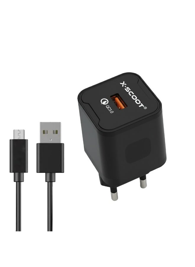 CH-262 30W Fast Wall Charger with Included 1000mm USB to Micro Cable, QC 3.0 High-Speed Charging, Safe PC Materials, and Multi-Circuit Protection for Reliable Daily Use