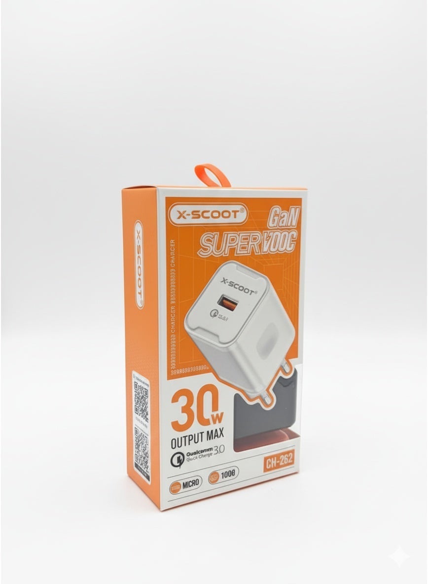 CH-262 30W Fast Wall Charger with Included 1000mm USB to Micro Cable, QC 3.0 High-Speed Charging, Safe PC Materials, and Multi-Circuit Protection for Reliable Daily Use