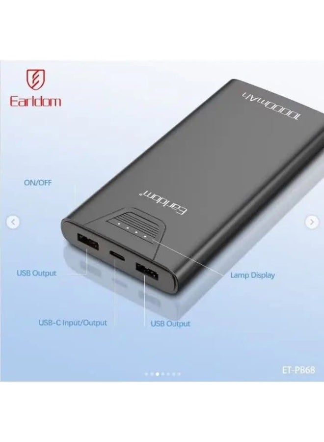 Earldom ET-PB68 10000mAh Power Bank, Dual USB Portable Charger with LED Digital Display, External Battery Pack for Smartphones and USB Devices