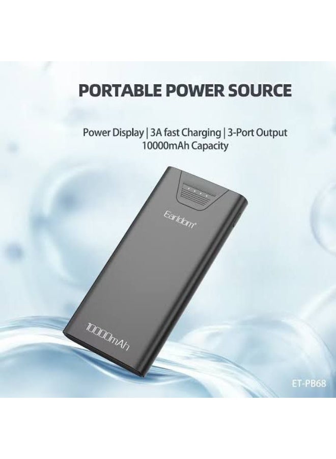 Earldom ET-PB68 10000mAh Power Bank, Dual USB Portable Charger with LED Digital Display, External Battery Pack for Smartphones and USB Devices