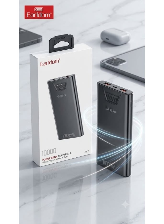 Earldom ET-PB68 10000mAh Power Bank, Dual USB Portable Charger with LED Digital Display, External Battery Pack for Smartphones and USB Devices