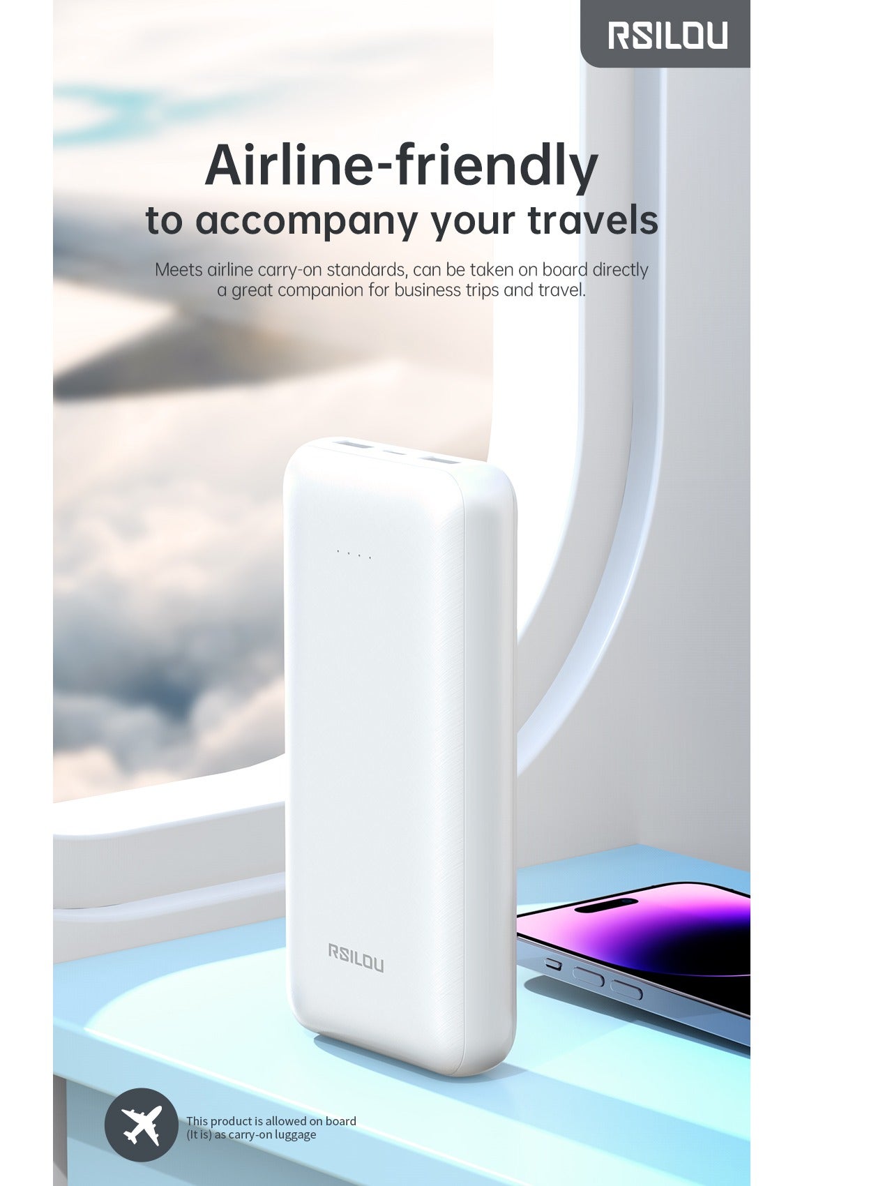 R1003-002 10000mAh Capacity Power Bank, 37W total max Dual-Port Fast Charging, Smart Identification, Compact and Portable, Advanced Safety, 2 USB-A ports out and 1 USC-C in, Advanced Safety Features