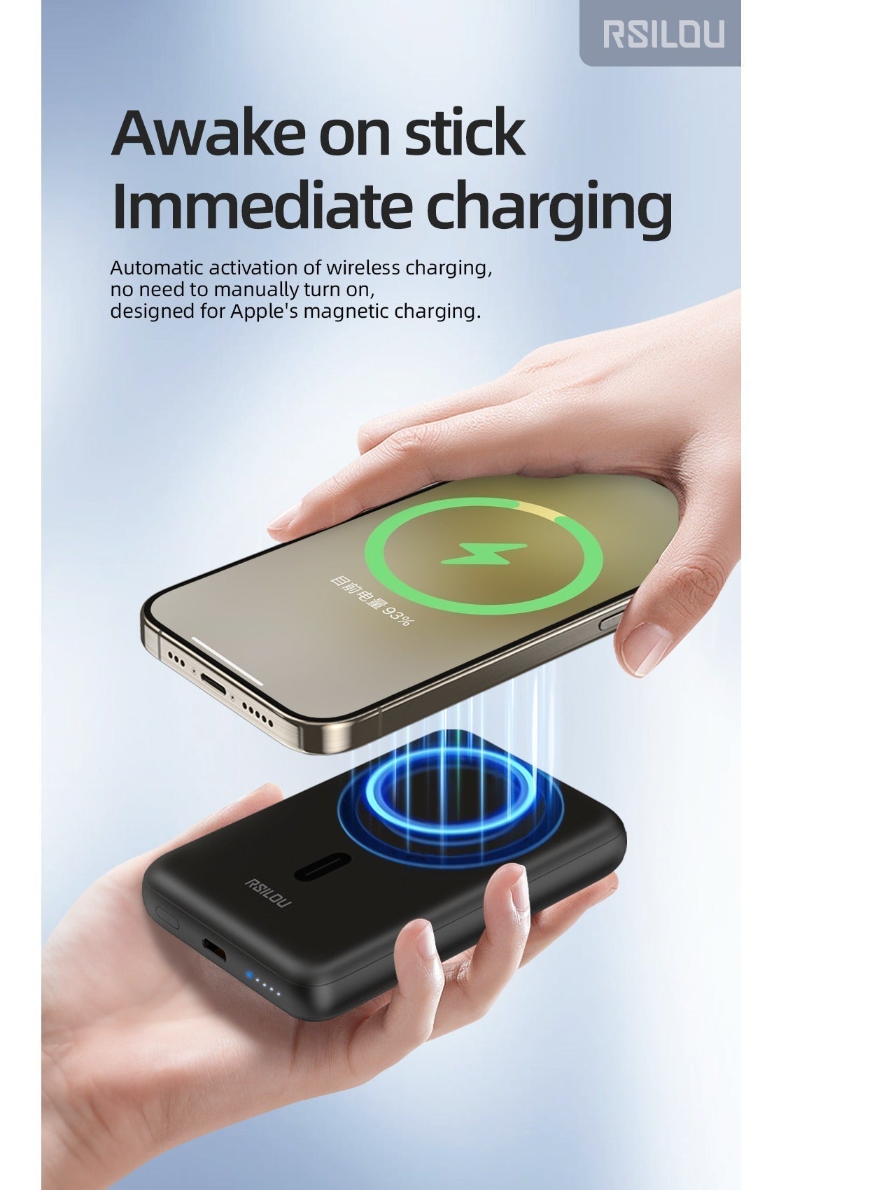 R1020-001 power bank 20W Fast charger, 10000mAh, wireless magsafe magnetic charging, thin and lightweight, black