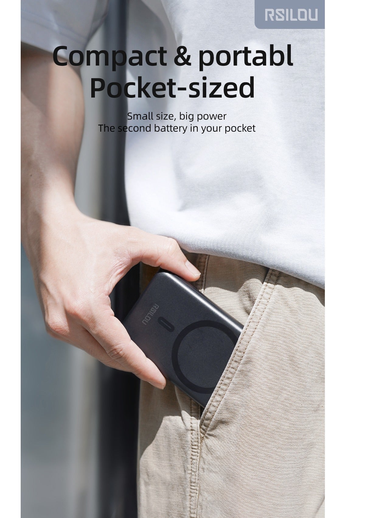 R1020-001 power bank 20W Fast charger, 10000mAh, wireless magsafe magnetic charging, thin and lightweight, black