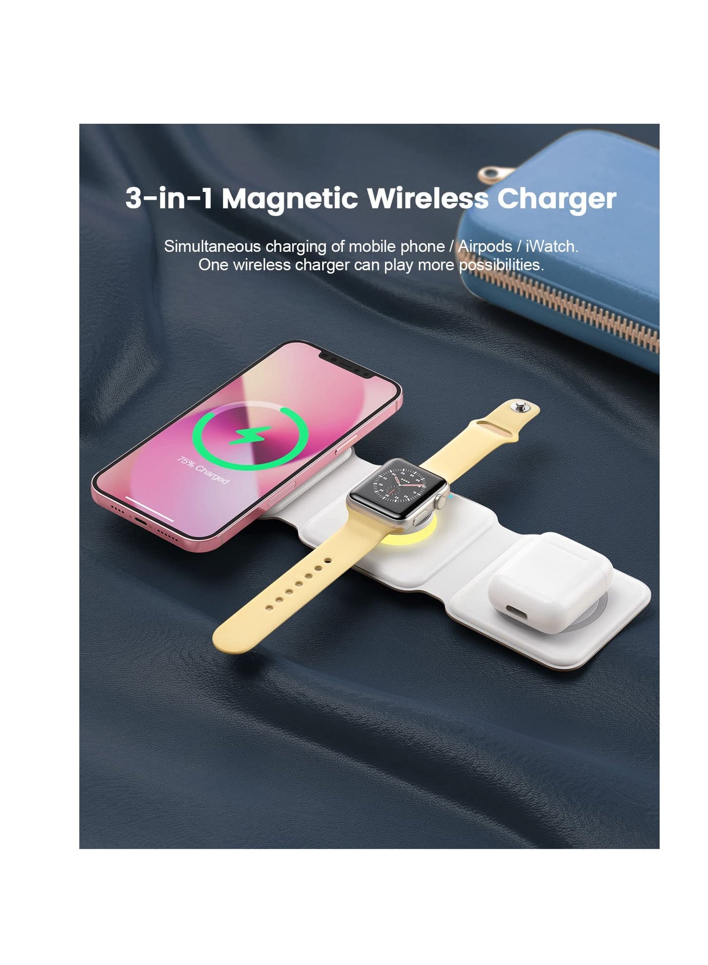 3 in 1 Wireless Charger Folding Mobile Phone Smart Watch Ultra-thin 15W Fast QI Magnetic Charger For Apple iPhone And Android White