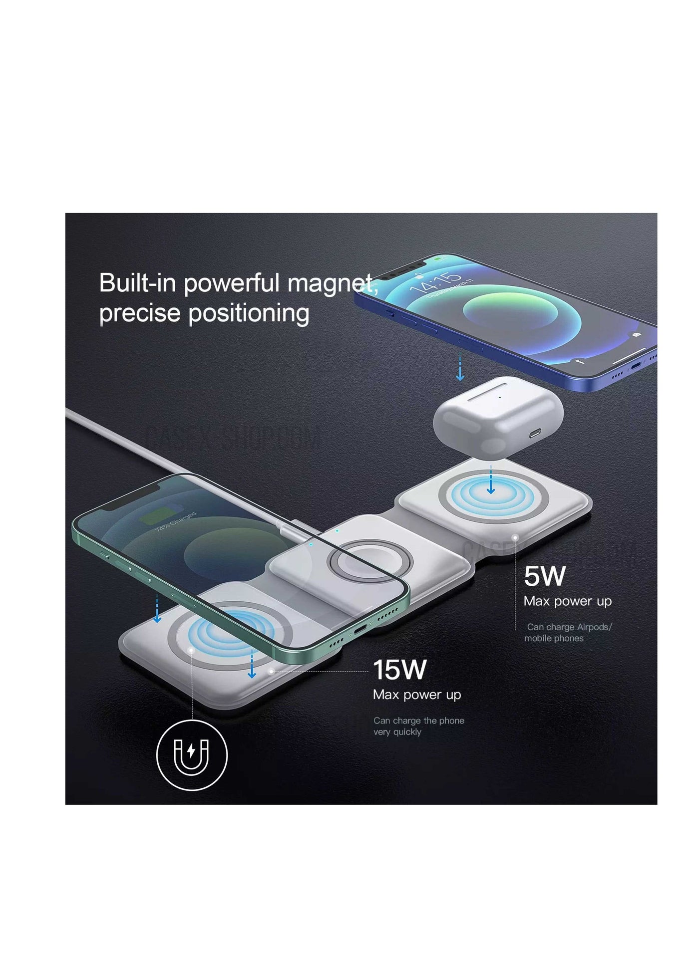 3 in 1 Wireless Charger Folding Mobile Phone Smart Watch Ultra-thin 15W Fast QI Magnetic Charger For Apple iPhone And Android White