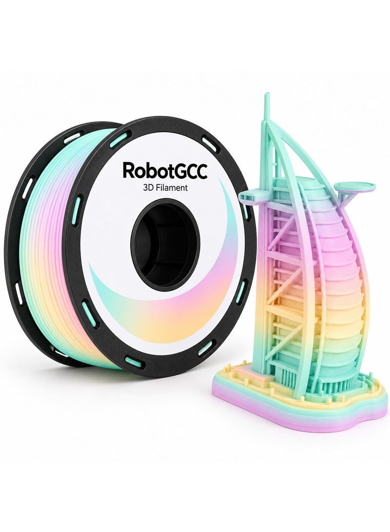 RobotGCC Rainbow Crayon Multicolor Gradient PLA 3D Printer Filament 1.75mm 1KG, Bold Crayon-Style Rainbow Bands, Smooth FDM Printing for Educational Models and Creative Toys