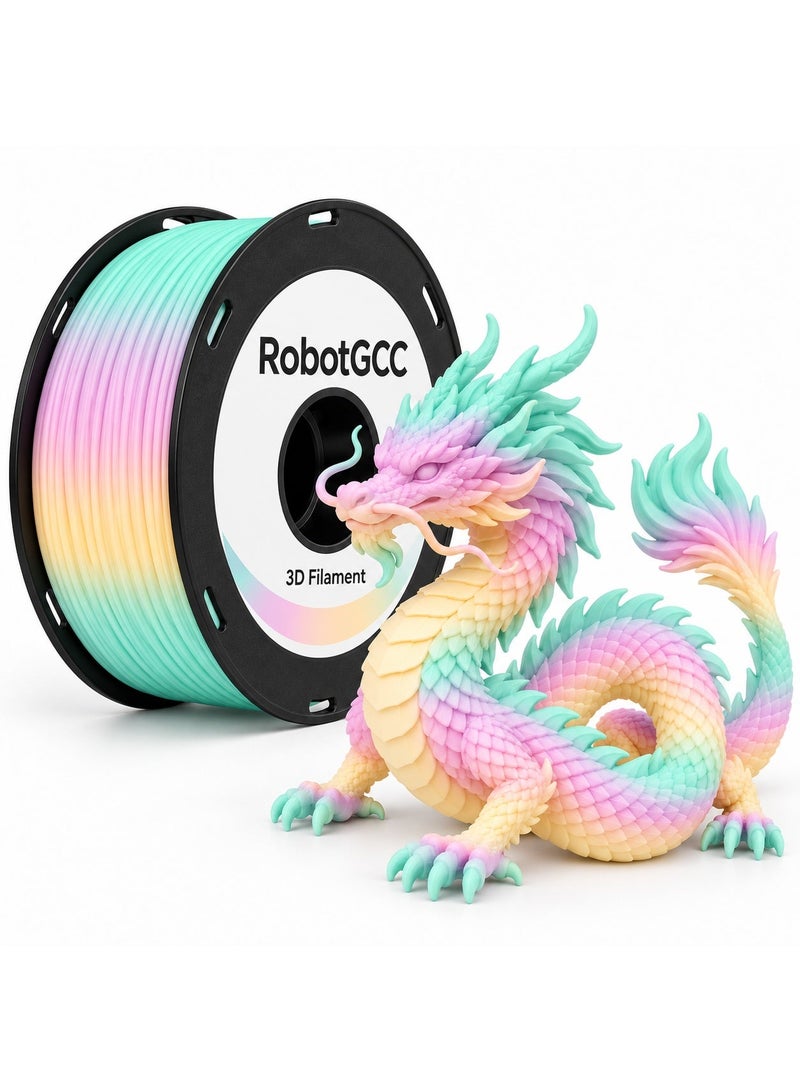 RobotGCC Rainbow Crayon Multicolor Gradient PLA 3D Printer Filament 1.75mm 1KG, Bold Crayon-Style Rainbow Bands, Smooth FDM Printing for Educational Models and Creative Toys