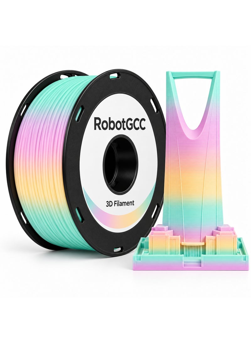 RobotGCC Rainbow Crayon Multicolor Gradient PLA 3D Printer Filament 1.75mm 1KG, Bold Crayon-Style Rainbow Bands, Smooth FDM Printing for Educational Models and Creative Toys