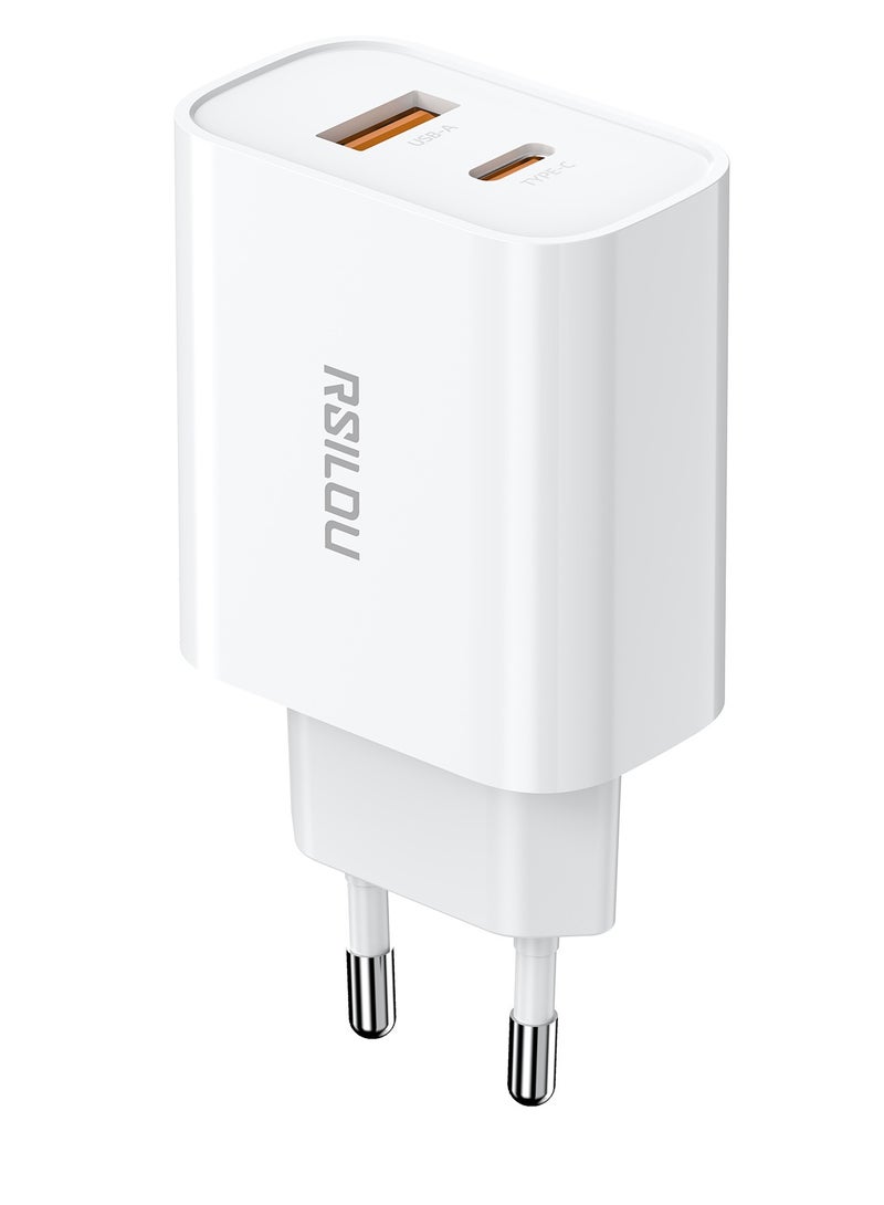 R4242-001 Dual Port 20W Fast Charger, each port 20W, USB-A and USB-C, Power Two Devices at Once, Supports apple and all smartphones, tablets, Bluetooth headphones, and more, MultiProtect Protection