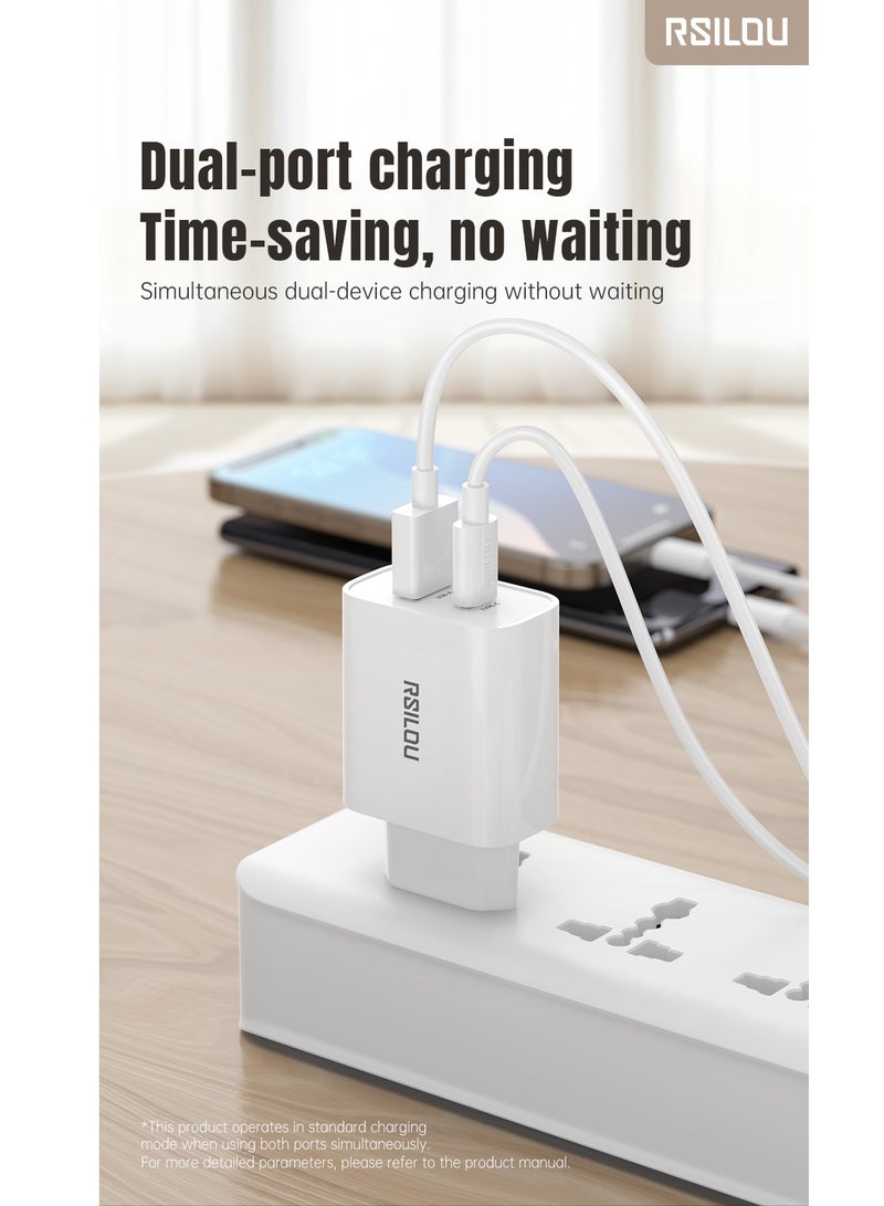 R4242-001 Dual Port 20W Fast Charger, each port 20W, USB-A and USB-C, Power Two Devices at Once, Supports apple and all smartphones, tablets, Bluetooth headphones, and more, MultiProtect Protection