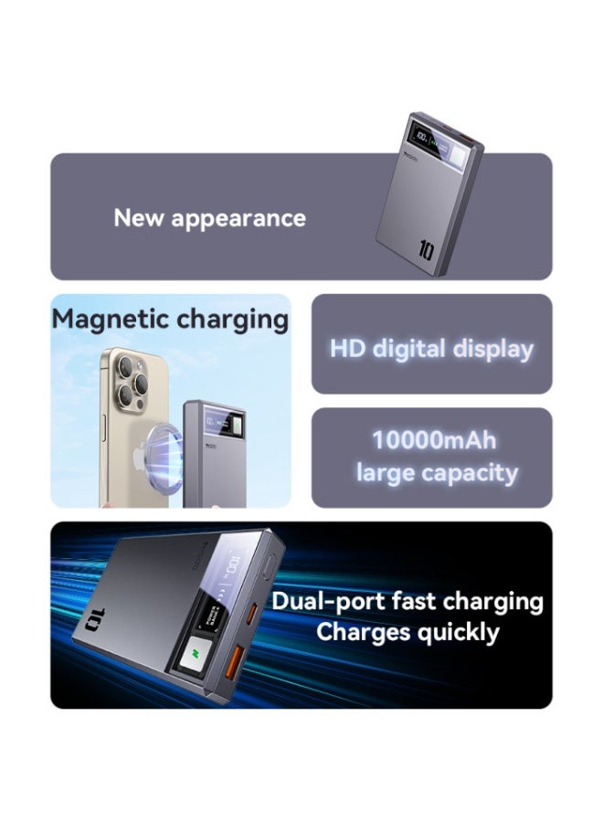 YP61 PD15W Fast Charging HD Digital Display Dual Port 10000mAh Magnetic Wireless Charging Power Bank