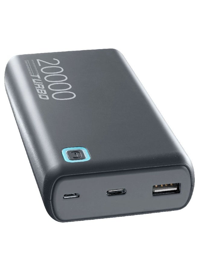 Cellularline Essence Turbo 20000mAh Power Bank – 20W Fast Charging, 3 Ports, Black