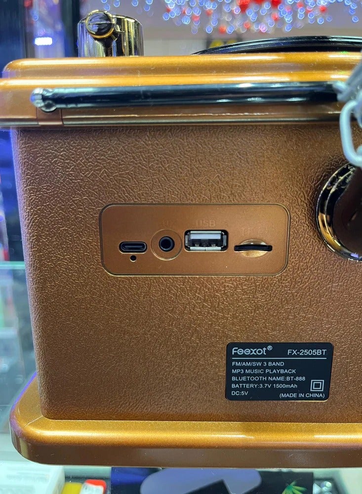 FX-2503B Vintage Portable AM/FM/SW3 Radio with Bluetooth Wireless Speaker and USB/TF Playback