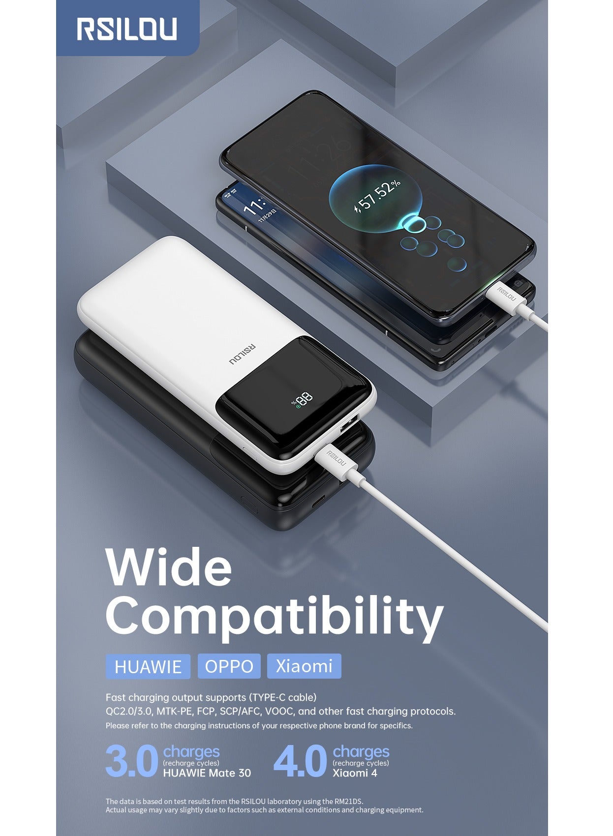 R1012-002 Dual Cabled Power Bank 10000mAh Capacity, Cabled Power Bank, Fast Charging, Digital Display, 22.5W Output Power, PD, 4 Output Ports, Built-in Type-C and Lightning Cables