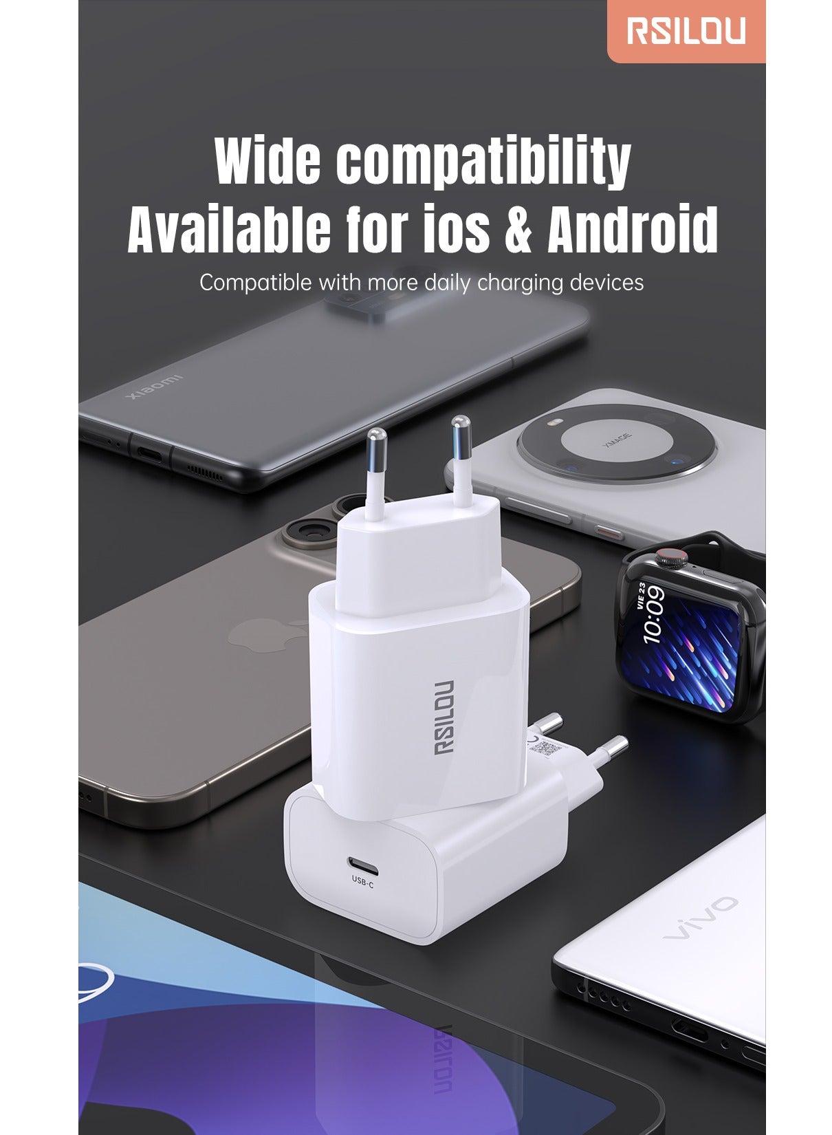 R4252-001 30W USB-C Super Fast Charger, Power and Efficiency Redefined, GaN, PPS Support, Supports apple and all smartphones, tablets, Bluetooth headphones, and more, MultiProtect Protection