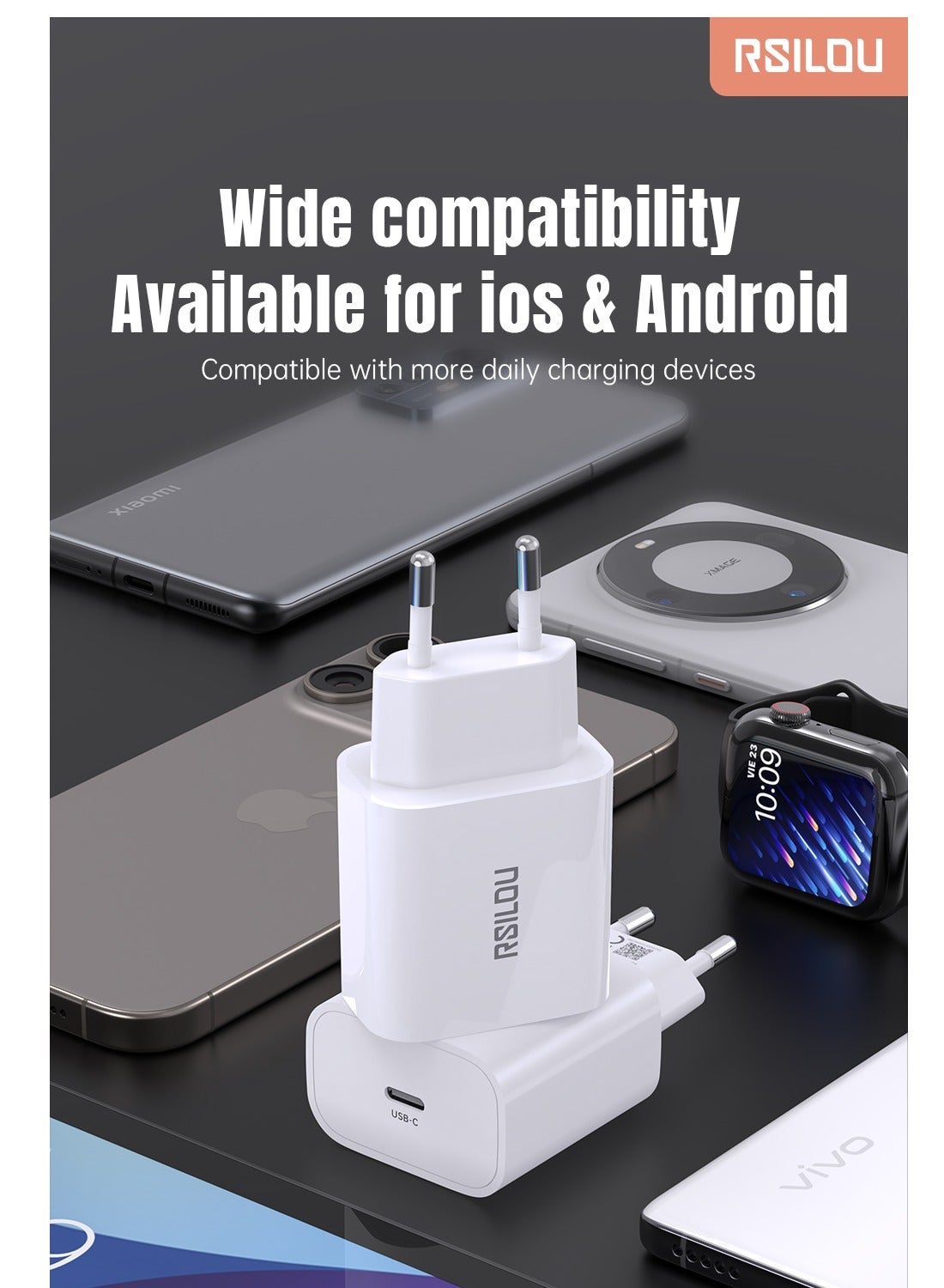 R4252-001 30W USB-C Super Fast Charger, Power and Efficiency Redefined, GaN, PPS Support, Supports apple and all smartphones, tablets, Bluetooth headphones, and more, MultiProtect Protection