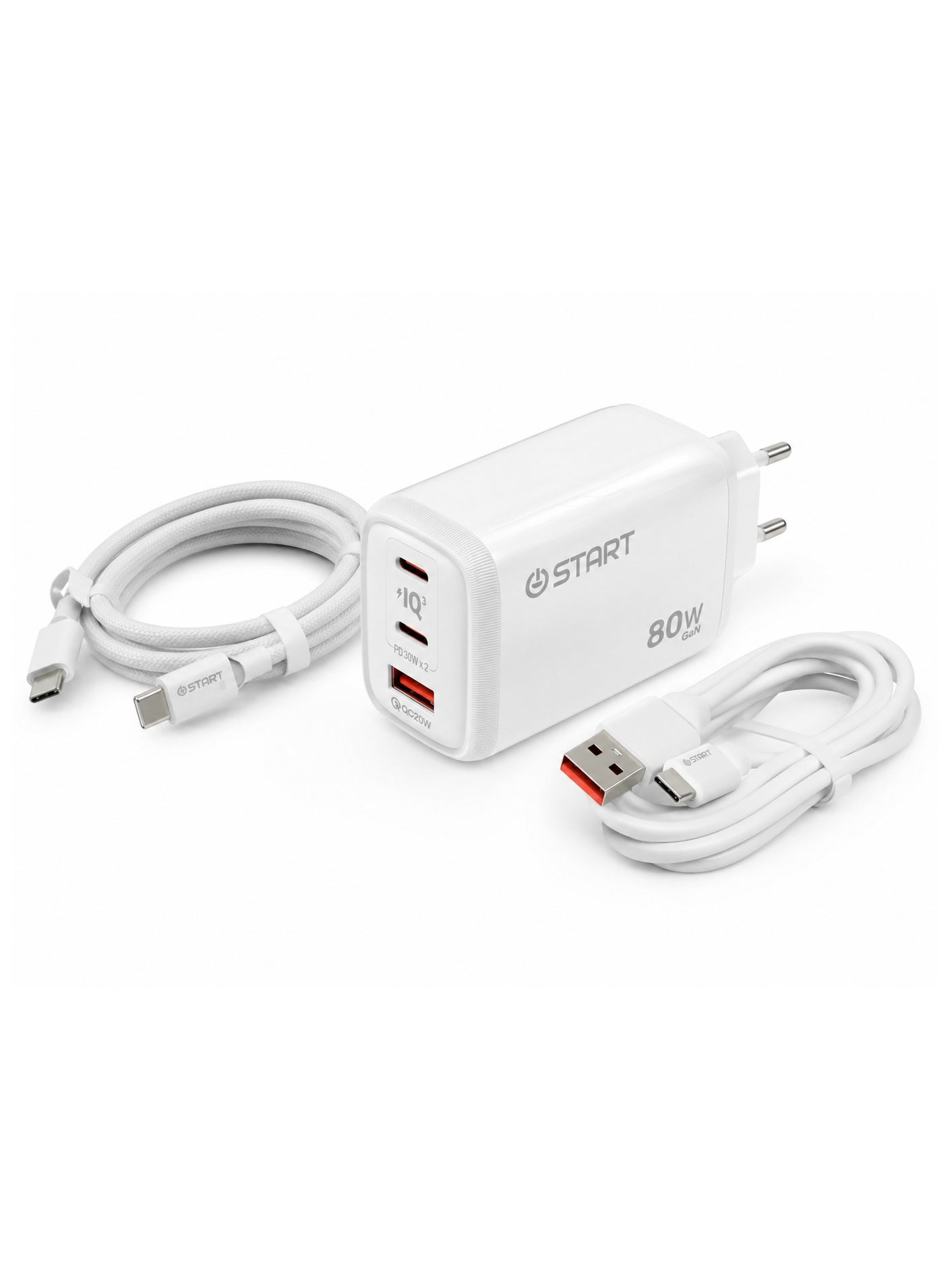 ST-321 IQ 80W GaN Fast Wall Charger with USB-C & USB-A, PD & QC 3.0 Fast Charging, Smart IQ Chip, Multi-Device Charging, Over-Charge & Over-Temperature Protection
