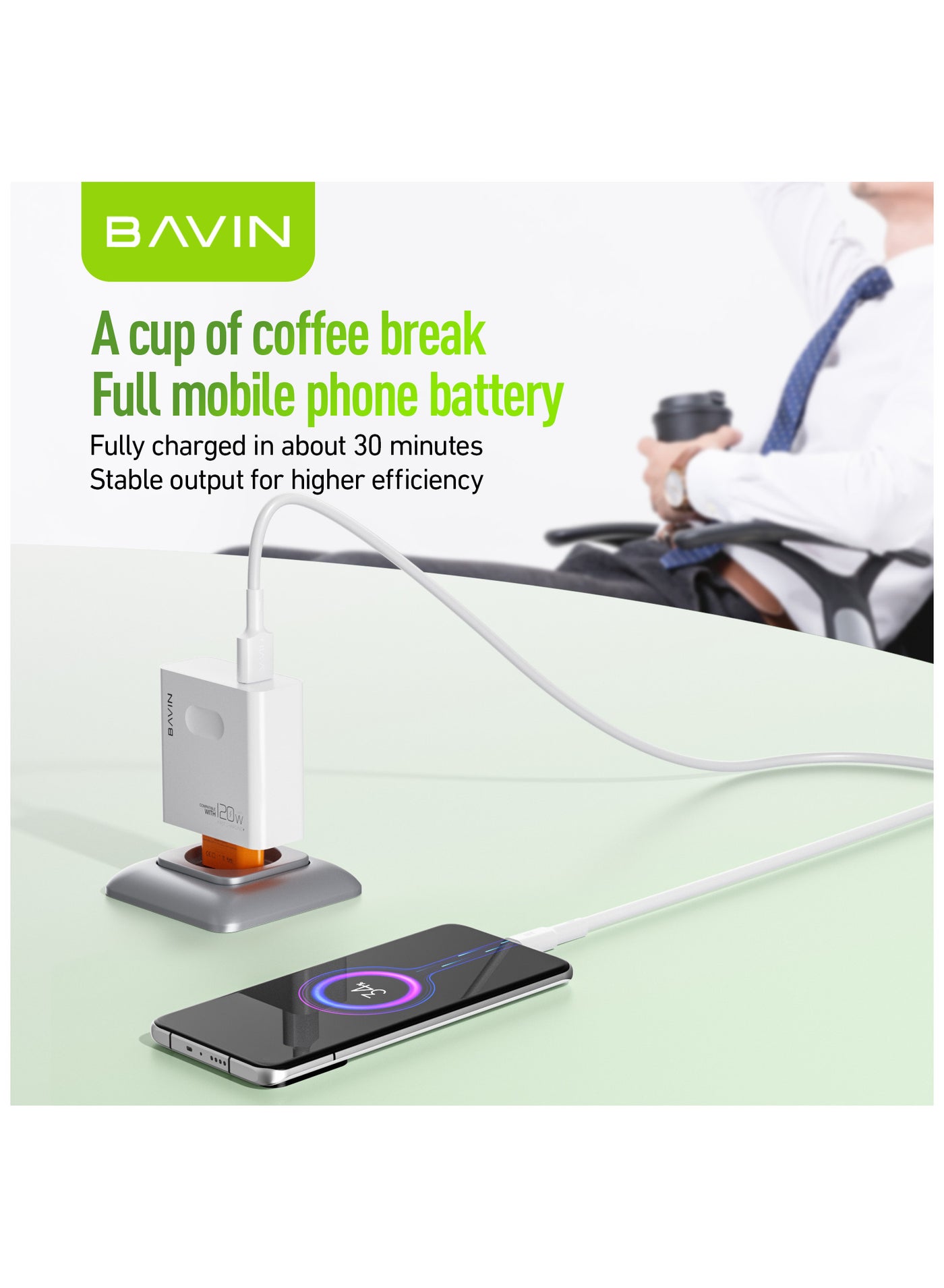 120W Android Phone Charger Hypercharge Turbo Fast Wall Charger Compatible with Huawei and OPPO and Vivo - White