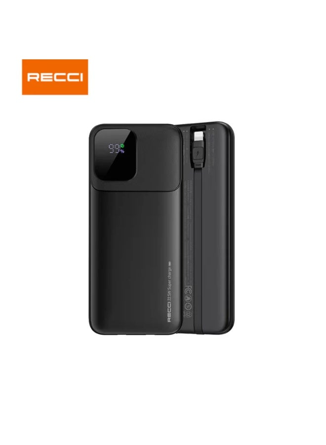 Recci RPB-P68 20,000mAh Power Bank with 22.5W SuperCharge / 20W PD, Built-in Lightning and Type-C Cables, Multi-Port Charger - Black