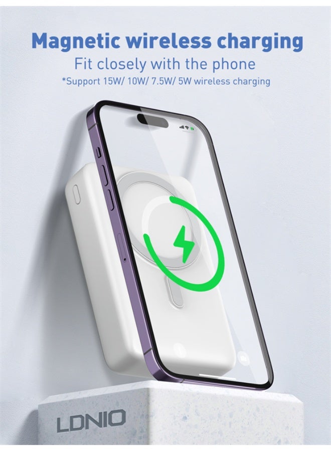 20000mAh Magnetic Wireless Power Bank with 15W Wireless Charging, 22.5W PD and QC Fast Charging Portable Charger, USB-C and USB-A High Capacity Battery Pack with LED Display, Compatible with iPhone, Samsung Galaxy, Android Phones, Tablets and Qi-Enabled Devices