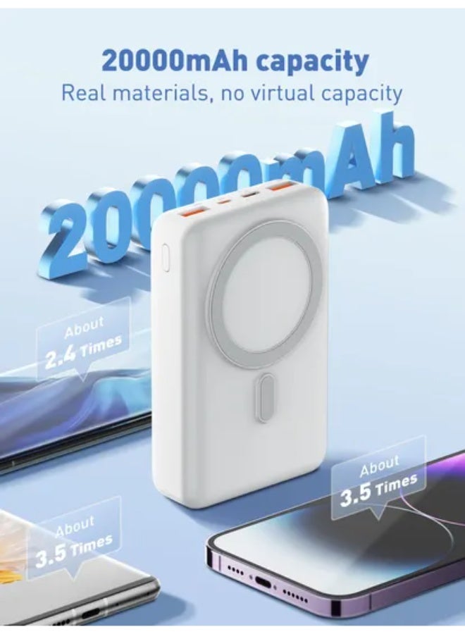 20000mAh Magnetic Wireless Power Bank with 15W Wireless Charging, 22.5W PD and QC Fast Charging Portable Charger, USB-C and USB-A High Capacity Battery Pack with LED Display, Compatible with iPhone, Samsung Galaxy, Android Phones, Tablets and Qi-Enabled Devices