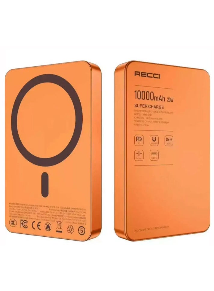 Recci RPB-W36 10000mAh Ultra-Slim Wireless Power Bank, PD 20W Fast Charging, 15W Wireless Charger