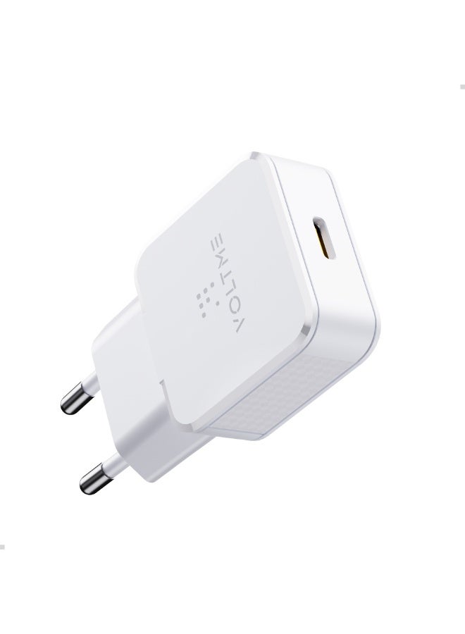 VOLTME Revo 20W Lite Ultrathin White, Portable USB-C Wall Charger Dual Port Fast Charge AC PD3.0 PPS Adapter Compatible with iPhone 14/13/Pro/Pro Max/12/11, Galaxy Note, Xiaomi/Huawei/Pixel