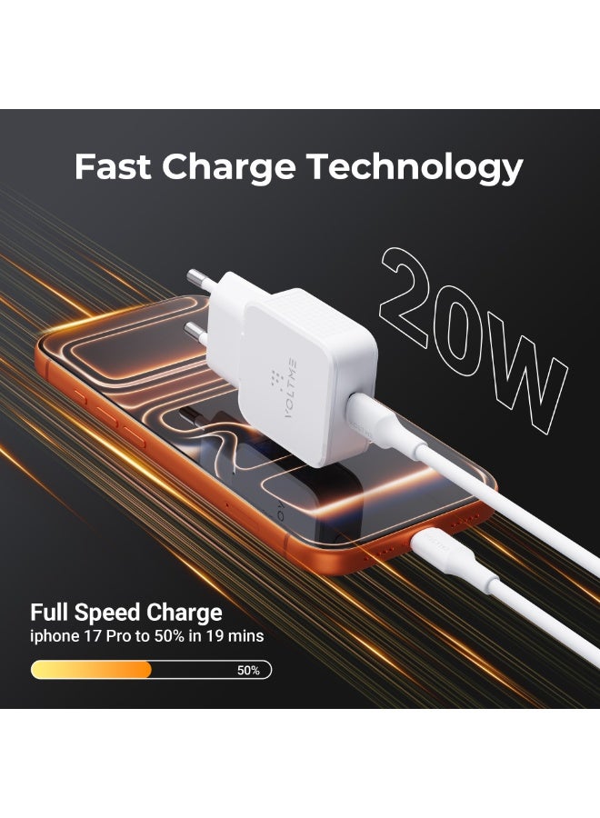 VOLTME Revo 20W Lite Ultrathin White, Portable USB-C Wall Charger Dual Port Fast Charge AC PD3.0 PPS Adapter Compatible with iPhone 14/13/Pro/Pro Max/12/11, Galaxy Note, Xiaomi/Huawei/Pixel