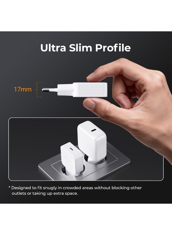 VOLTME Revo 20W Lite Ultrathin White, Portable USB-C Wall Charger Dual Port Fast Charge AC PD3.0 PPS Adapter Compatible with iPhone 14/13/Pro/Pro Max/12/11, Galaxy Note, Xiaomi/Huawei/Pixel