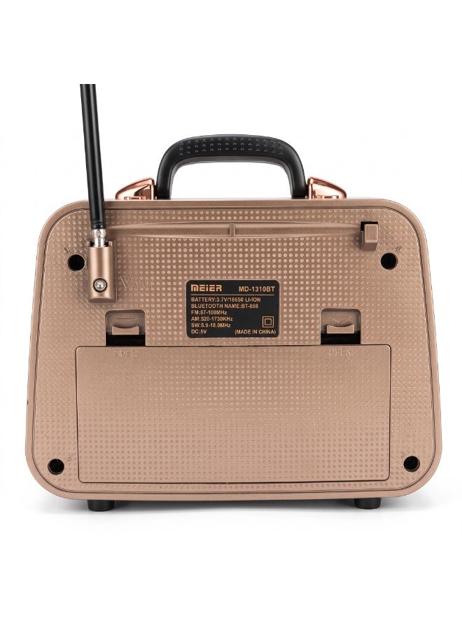MEIER Retro FM/AM/SW 3-Band Radio With Bluetooth Speaker & Rechargeable Battery Rose Gold Portable MD-1310BT
