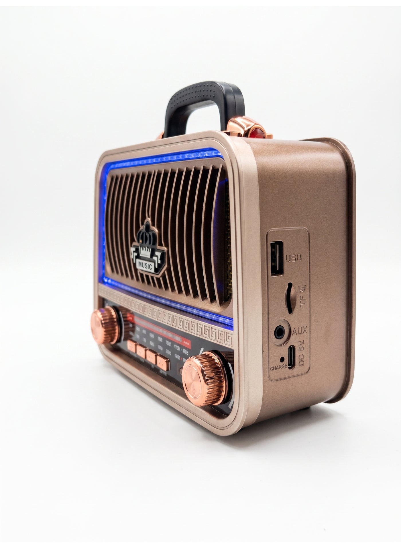 MEIER Retro FM/AM/SW 3-Band Radio With Bluetooth Speaker & Rechargeable Battery Rose Gold Portable MD-1310BT