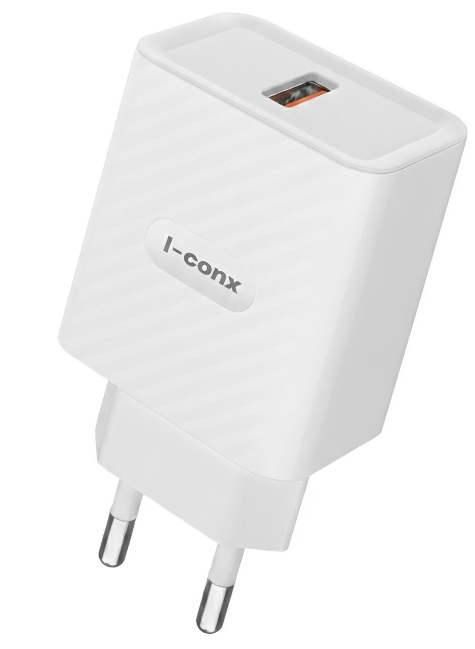 IC-03 25W QC 3.0 Fast Wall Charger with USB-C Cable – Qualcomm Quick Charge 3.0 USB-A Charging Adapter, Smart Fast Charging, Travel Charger with Multi-Protection for Samsung Galaxy, Xiaomi, OPPO, Huawei & USB-C Devices