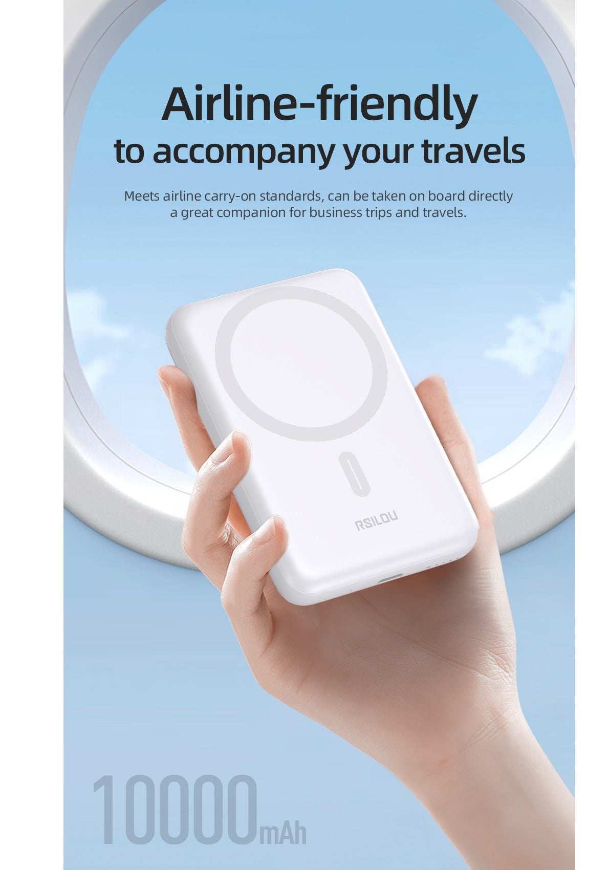 R1020-002 power bank 20W Fast charger, 10000mAh, wireless magsafe magnetic charging, thin and lightweight