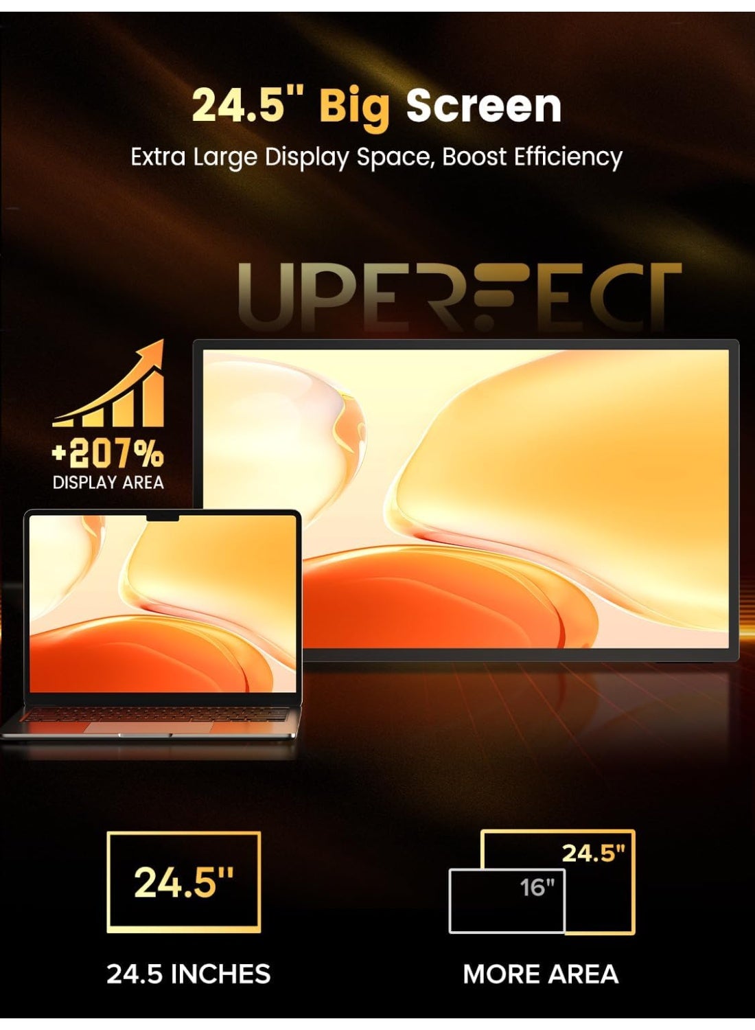 UPERFECT 24.5" Portable Gaming Monitor - 240Hz, 2000:1 Contrast, FreeSync, 0.1ms Fast IPS, Built-in 180° Adjustable Stand/VESA, USB-C & HDMI Second Screen for Laptop, Phone, and Game Consoles