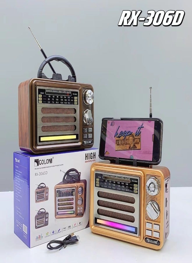 USB DC Retro FM SW Band Golon Disco Light Fashionable Old Fashion Wireless Radio with TWS RGB Stereo Speaker
