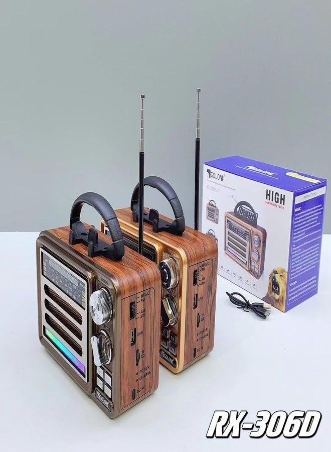 USB DC Retro FM SW Band Golon Disco Light Fashionable Old Fashion Wireless Radio with TWS RGB Stereo Speaker