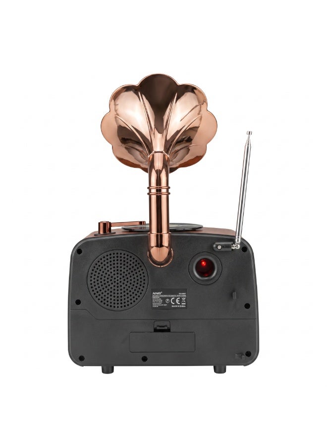 NNS Vintage Gramophone Retro Radio and Bluetooth Speaker with Flame Lamp Effect, 3-Band FM AM SW, USB TF Card Player Brown 1800mAh NS-04BT