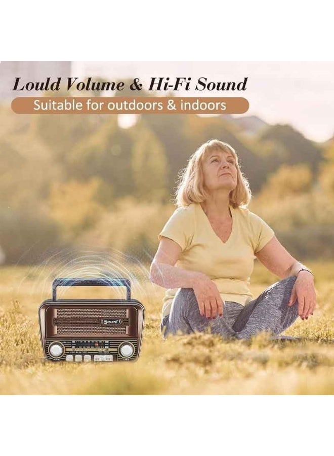 Golon RX-733BT Portable Retro Bluetooth 5.3 Radio Speaker – AM/FM/SW, USB & TF Card Support, Battery Powered (Dark)